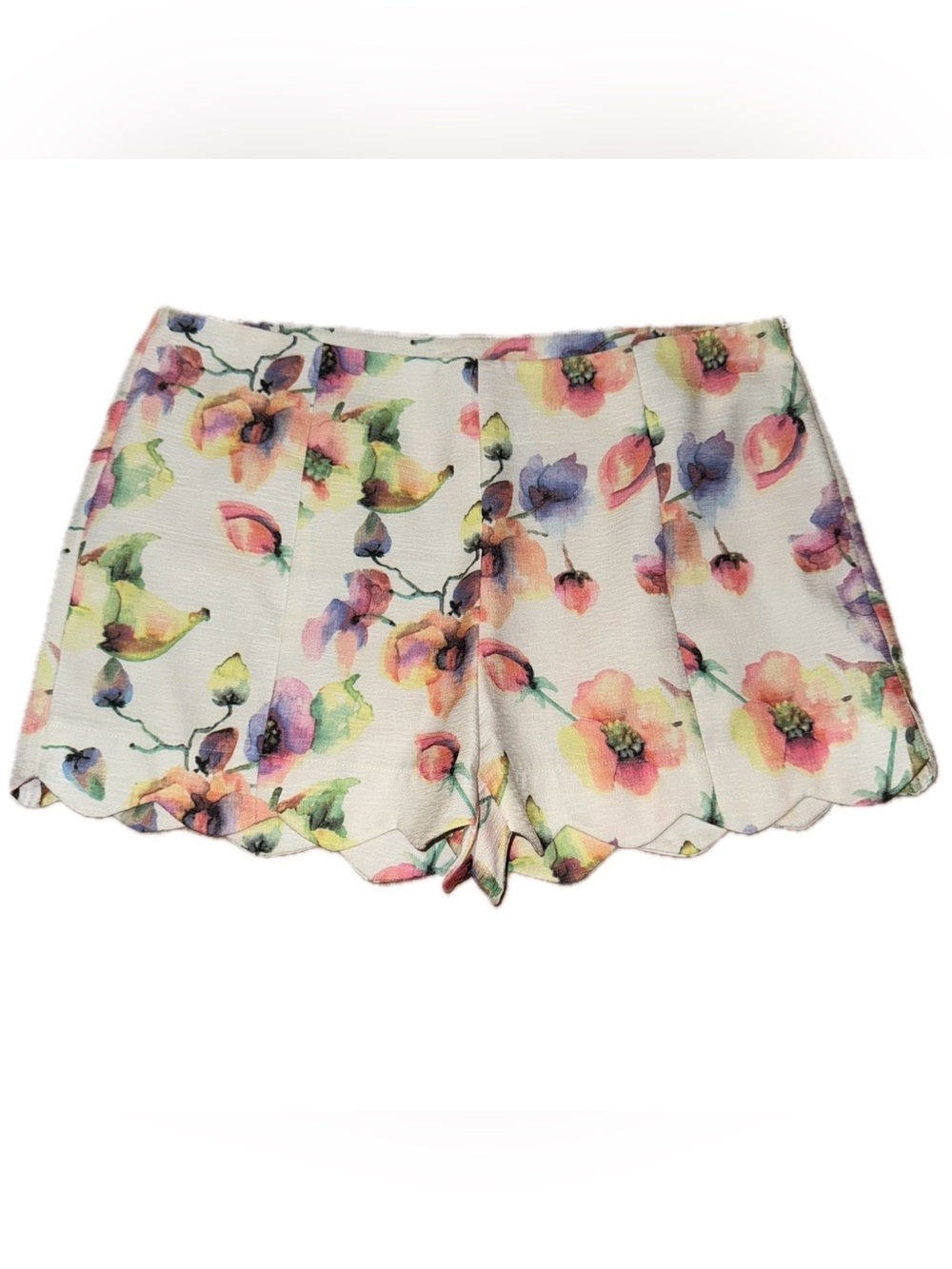 Ark & Co White Floral Scallop Hem Shorts, Sz Lg